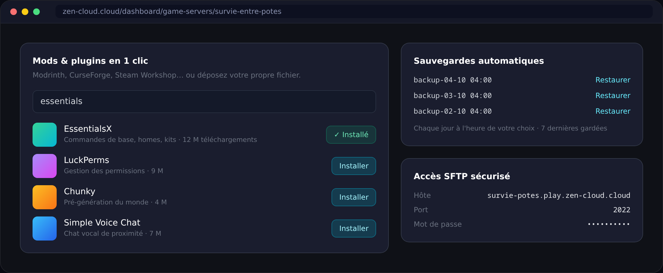 Mods, sauvegardes et SFTP inclus